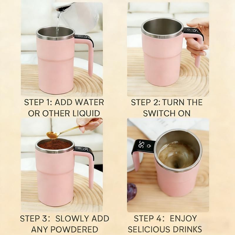 2-Pack Magnetic Self-Stirring Coffee Mug Temperature Display for Instant Drinks