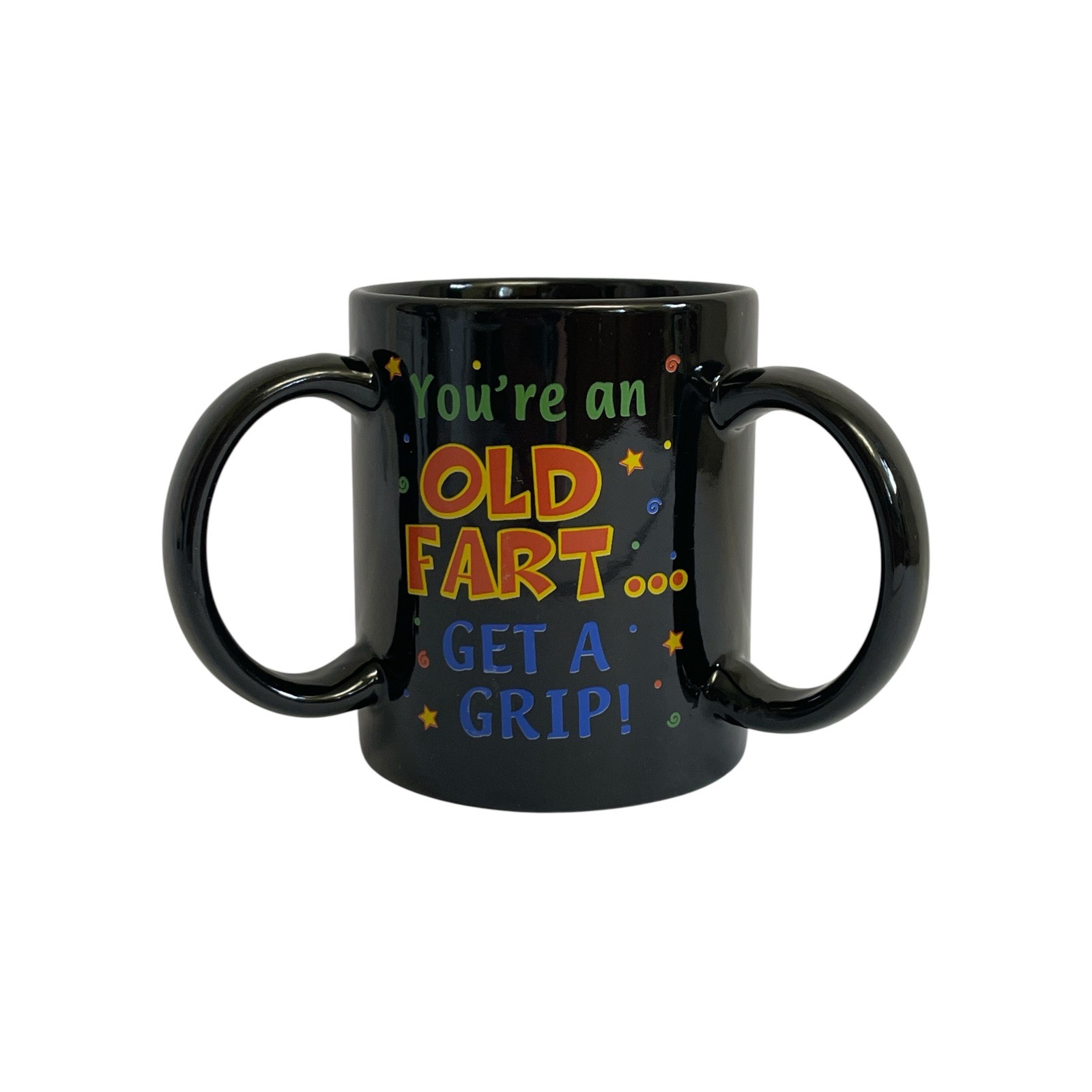 Novelty 3 Handle Coffee Mug Old Fart Get A Grip Adult Black