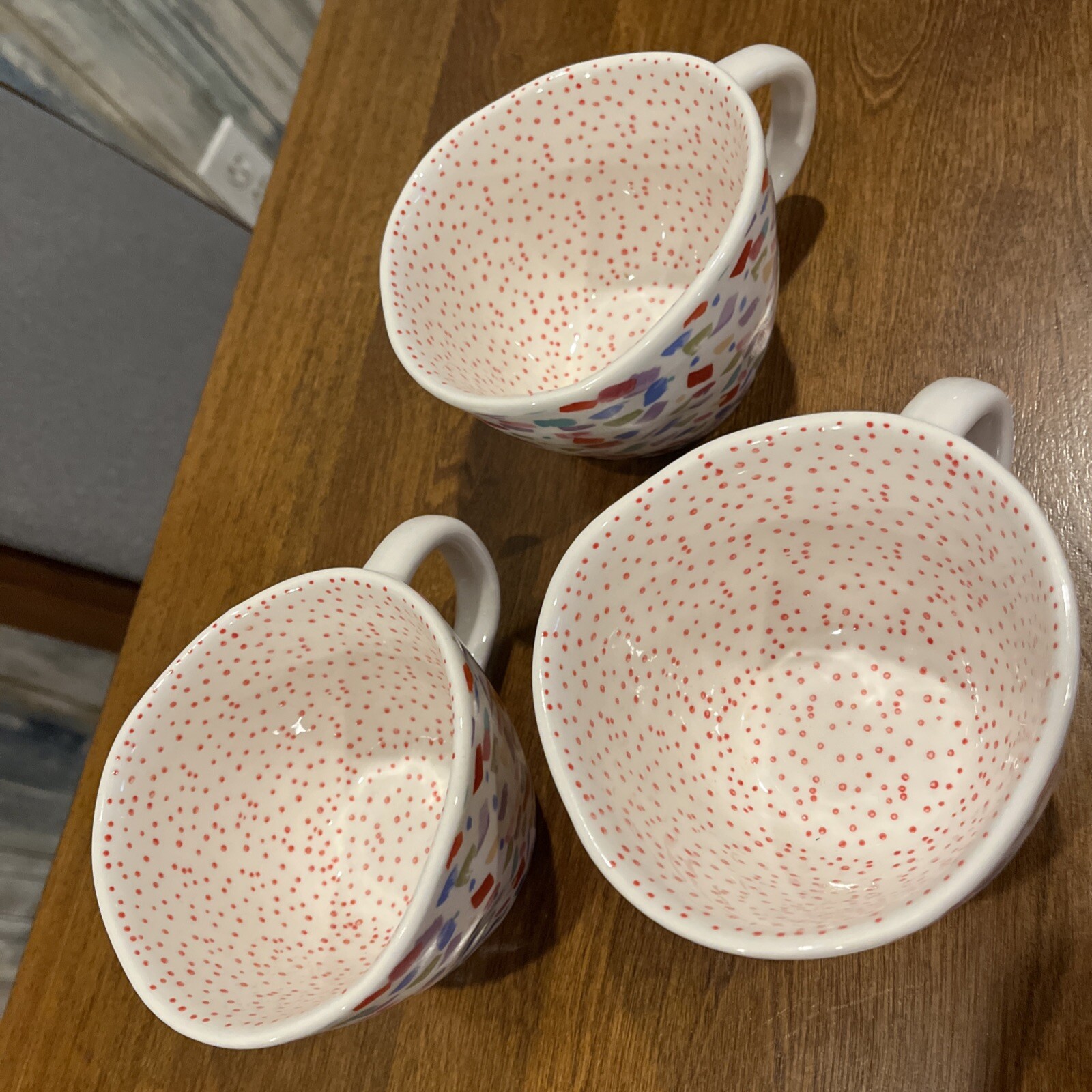 Old Pottery Company Oversized Mugs Set of 3 Multi Color Polka Dot Interior