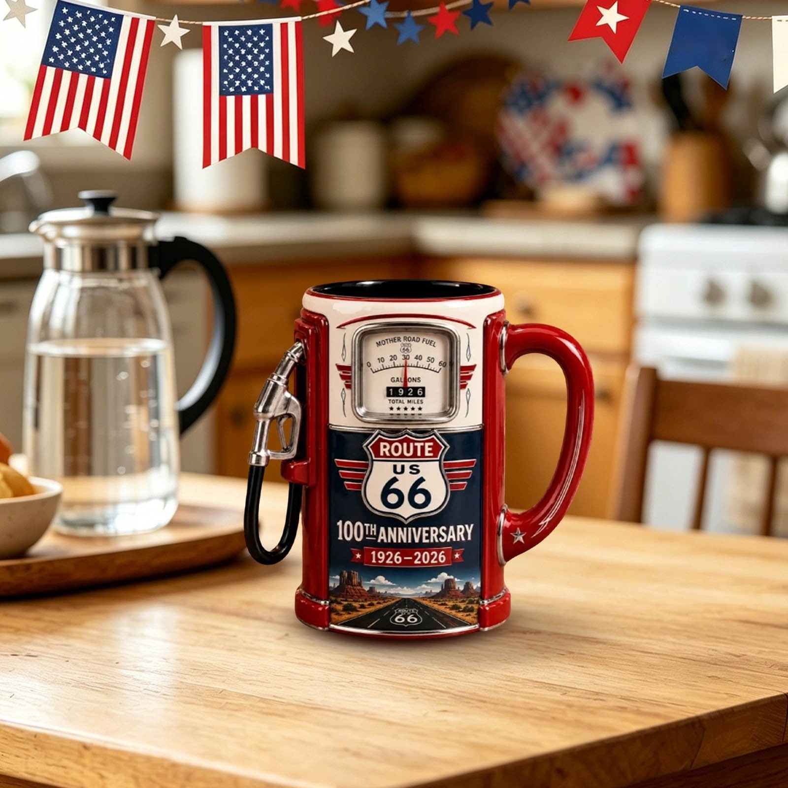 3d Rose Route 66, Gas station | White and Red15oz Two-Tone Red Mug