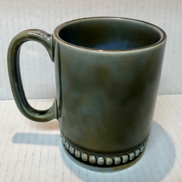 Vintage Wade Irish ceramic porcelain mug fly-fishing scene green & blue