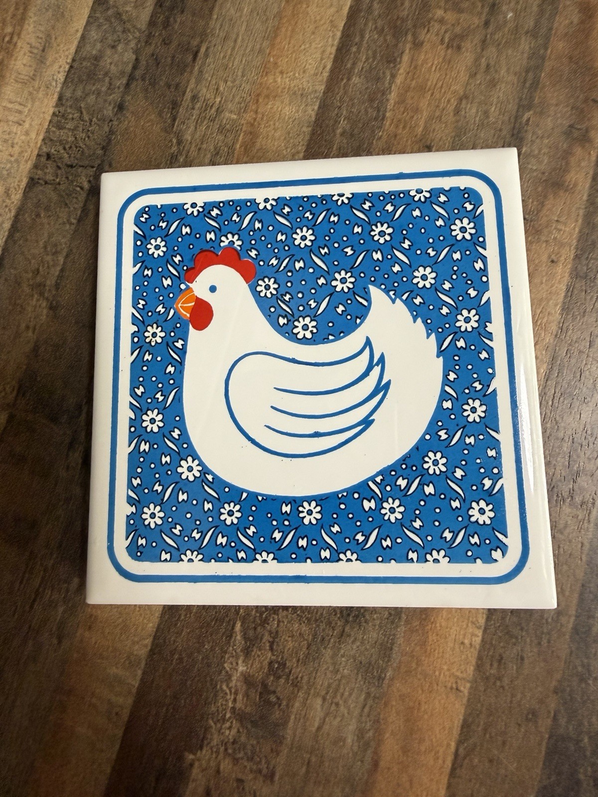 JSNY Country Calico 5 Pc Ceramic Mug Trivets Tray Farm Animal Kitchen Set