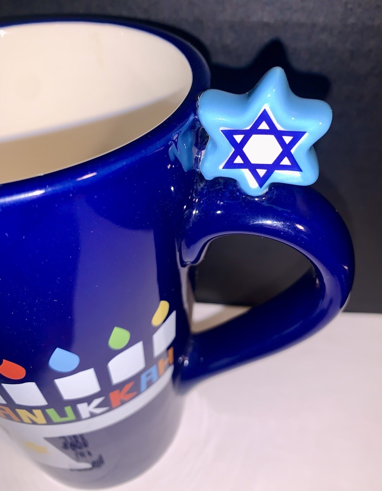 Happy Hanukkah Menorah & Star of David Ceramic Blue Coffee CUP Mug
