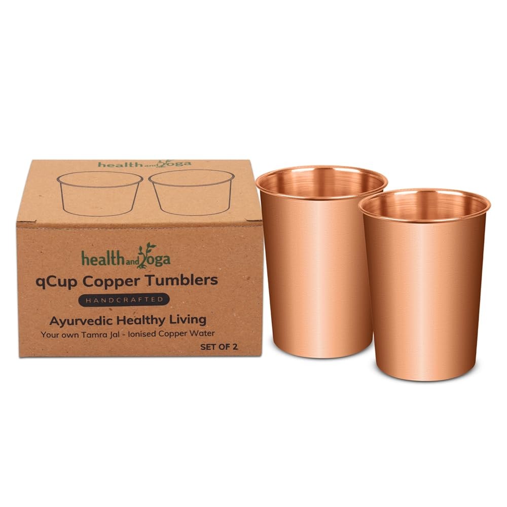 2Pcs Pure Copper Tumbler Cups 250ml Ayurvedic Health Drinking Water Glass Set