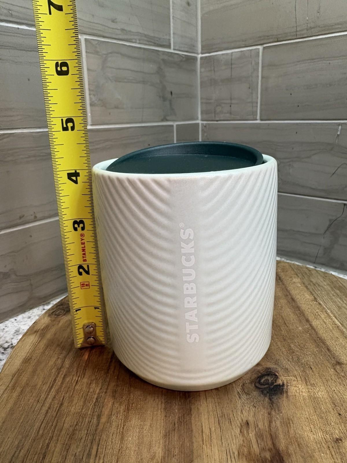 Starbucks White Ceramic Coffee Mug with Lid 8 fl oz Textured Round
