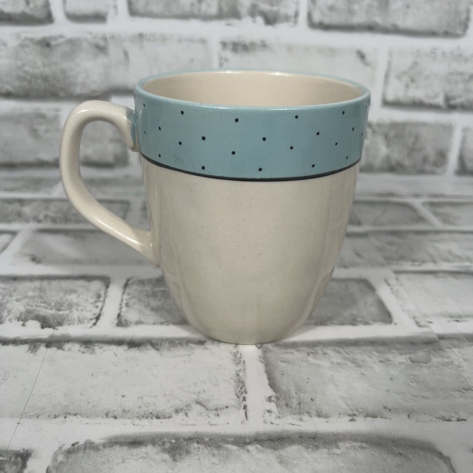 Rae Dunn Large 16 Ounce Coffee Mug Blue/White Dots “Gulp”