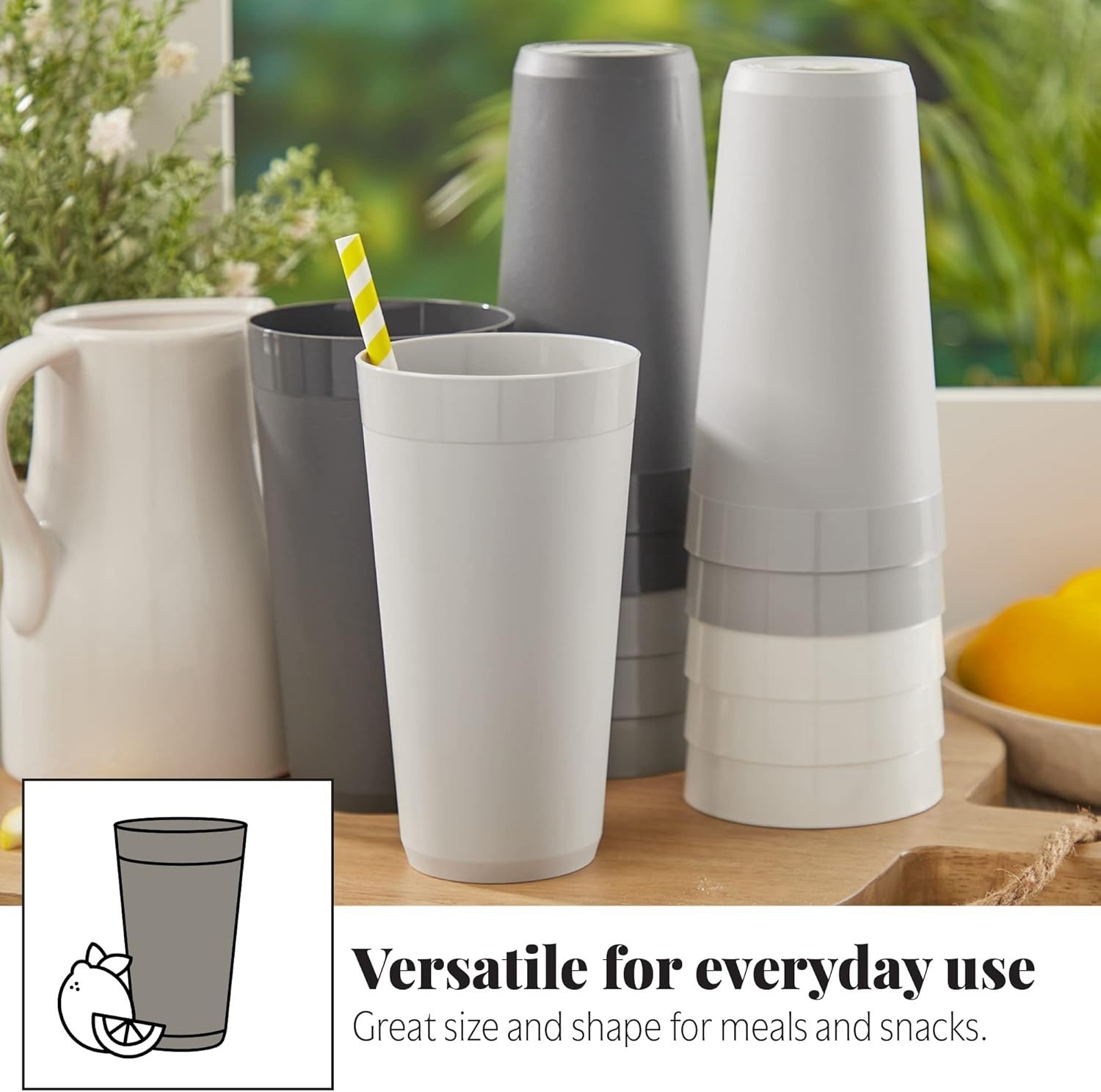 Vasos apilables de plástico irrompible de 32 onzas para té helado (Piedra gris)