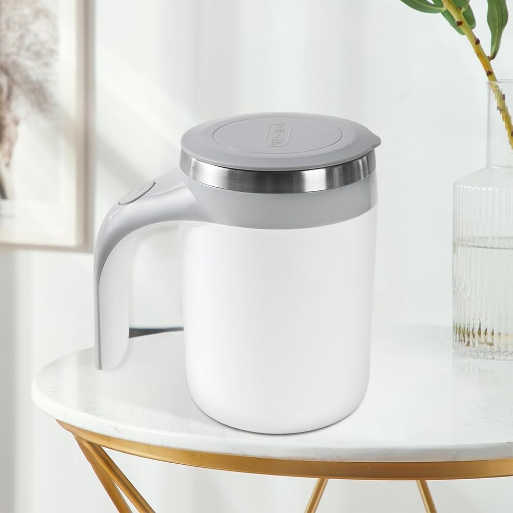 Automatic Mixing Coffee Mug Rotating Cute Mixing Cup 13 oz/380 ml, White