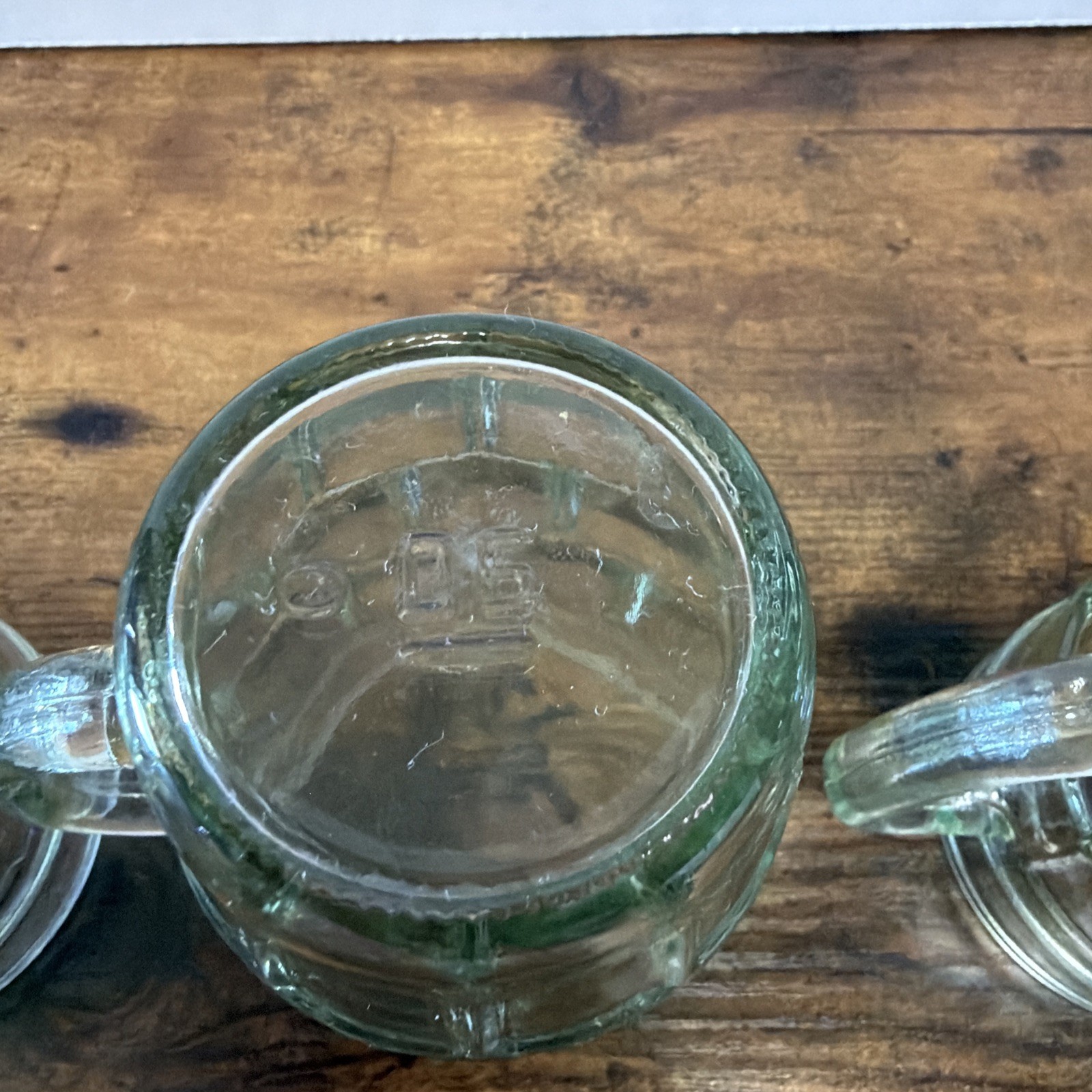Set of 4 Clear Glass Beer Mugs Geometric Pattern Round 4.75in Green Tint