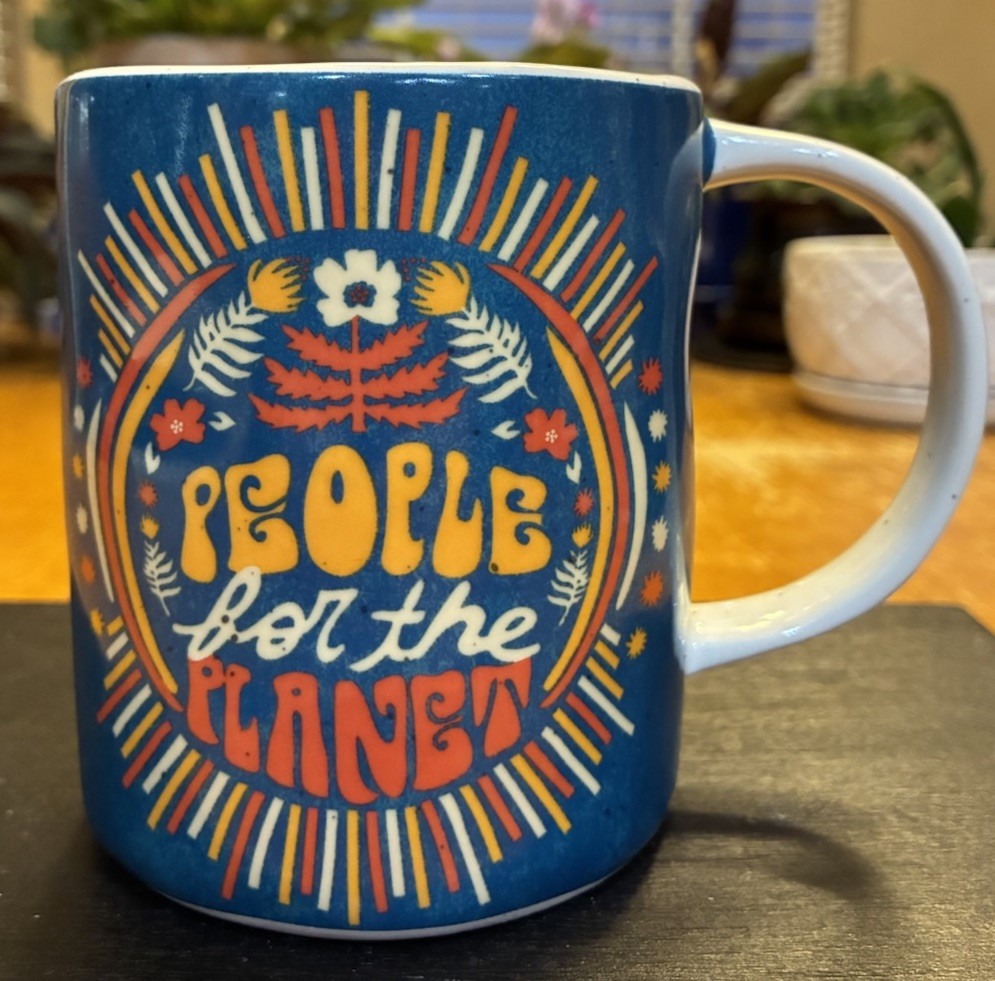 Anthropologie Mug Dazey LA Retro People For The Planet Ecology Lover Hippie Boho