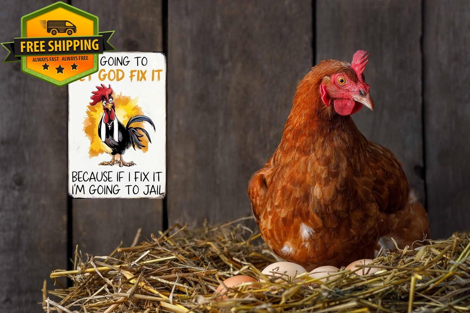 Funny Chicken Gifts Christian God Gifts Chicken I’m Going to Let God Fix It Tin