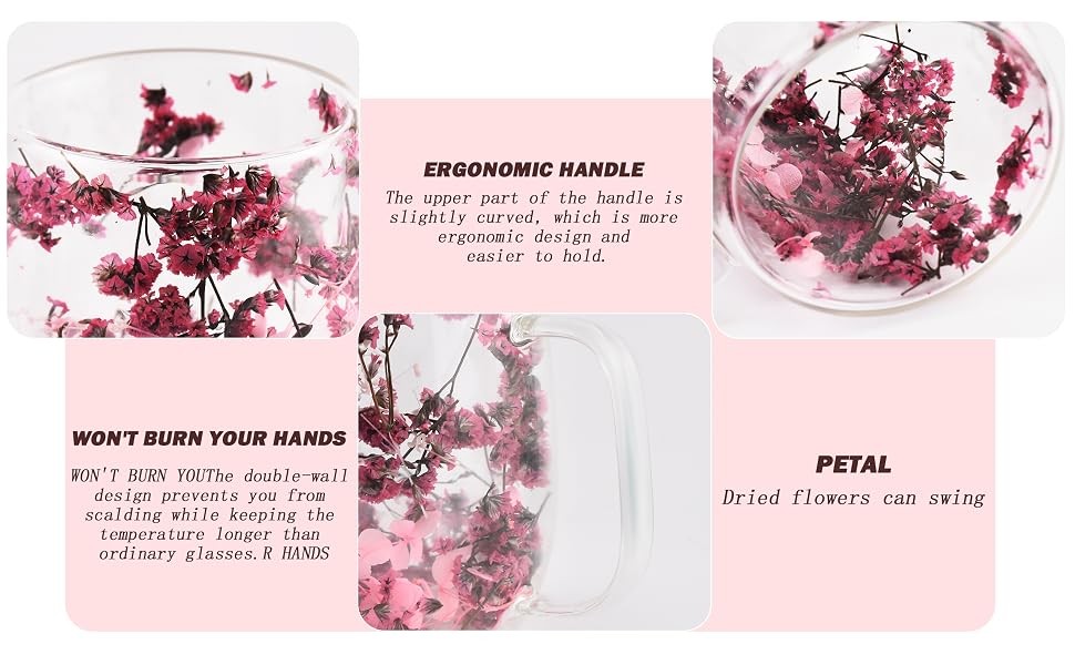 Real Flower Glass Tea Cup, Double Wall Borosilicate Coffee Mug with Preserved