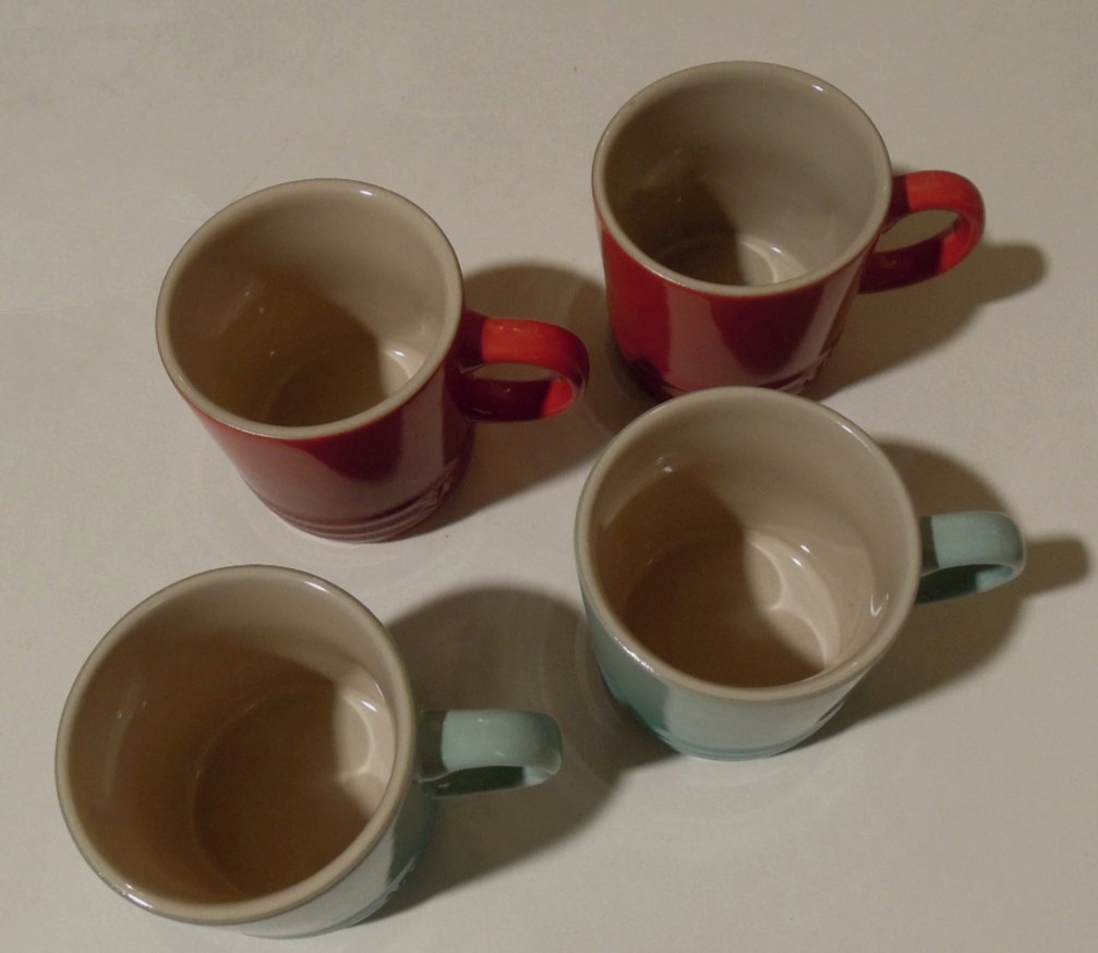 Le Creuset Cappuccino Cup / Mug Set / Lot of 4 New W/ Tags Green Red Ships Free