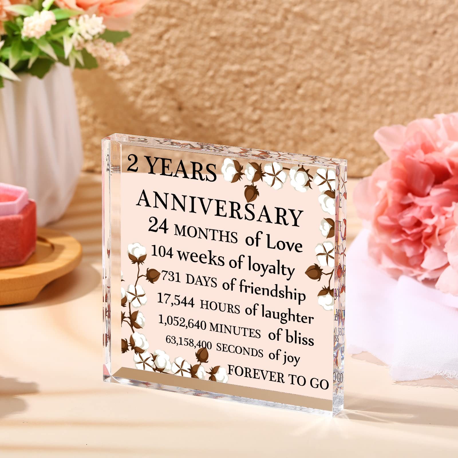 2 Years Anniversary Cotton Flower Drawing Print Gift 2nd Anniversary Wedding