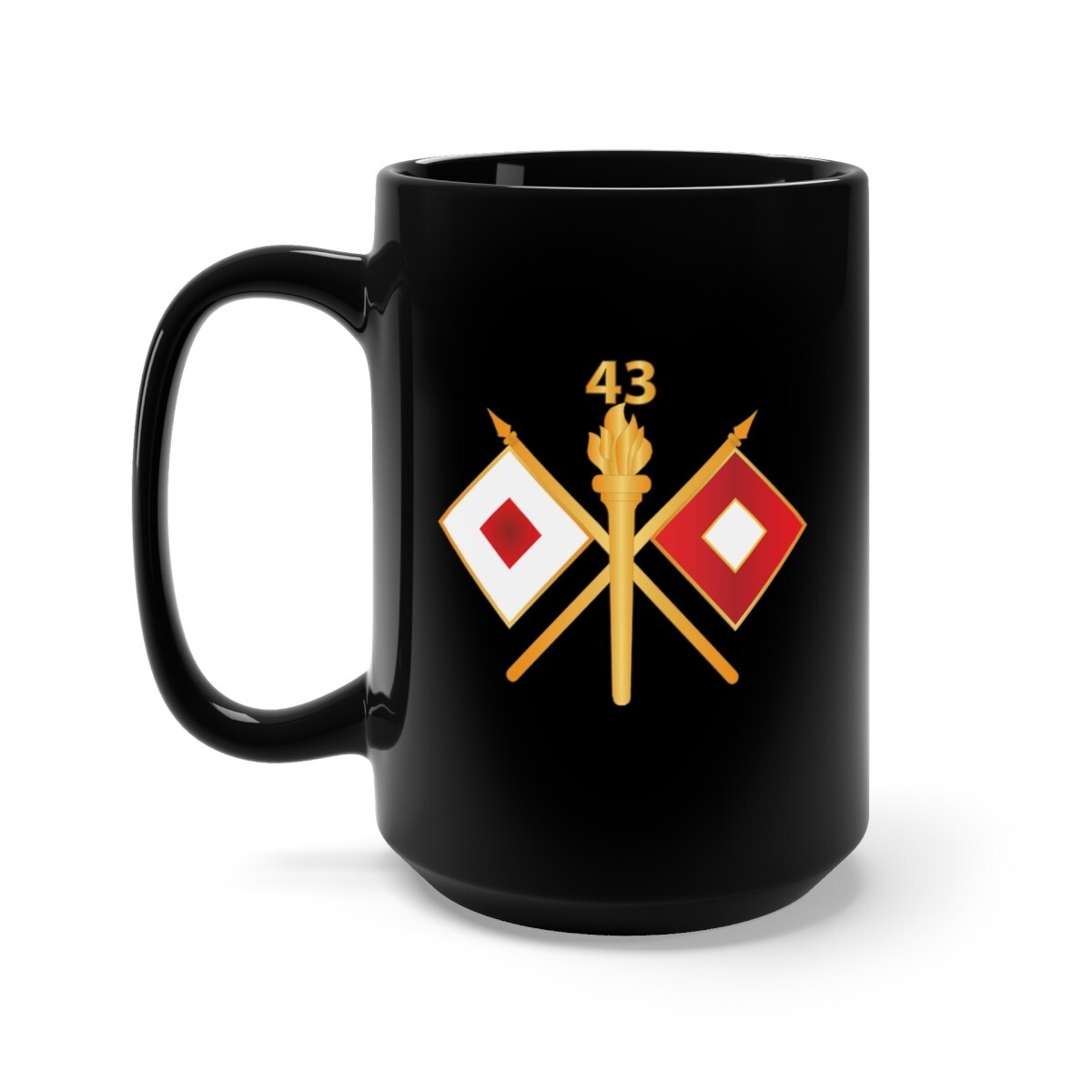 Black Mug 15oz – 43rd Signal Battalion w Unit Number – Branch wo Txt