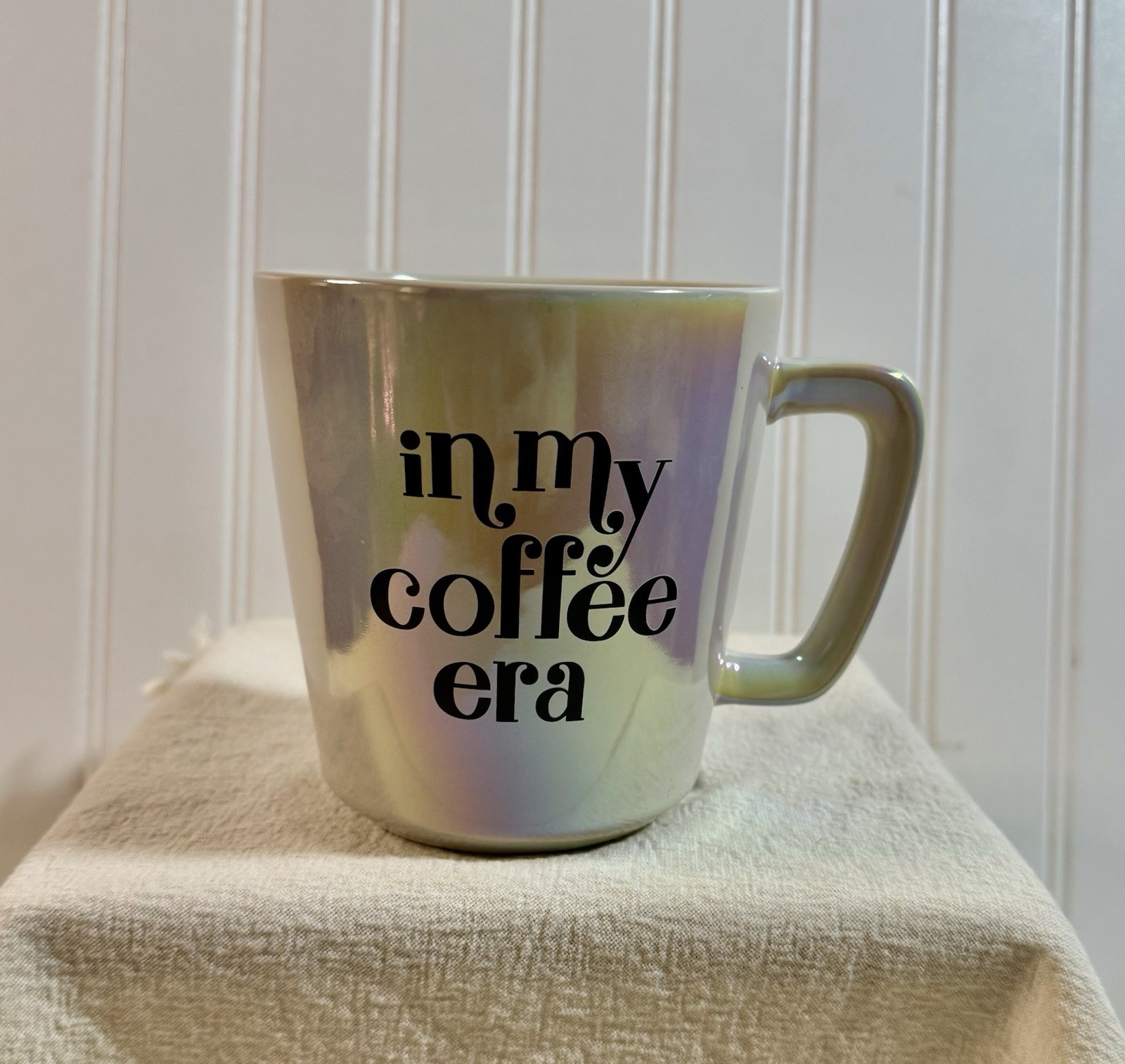 Thyme & Table “In My Coffee Era” Iridescent Oversized Coffee Mug 4.25”X4.5” Mint