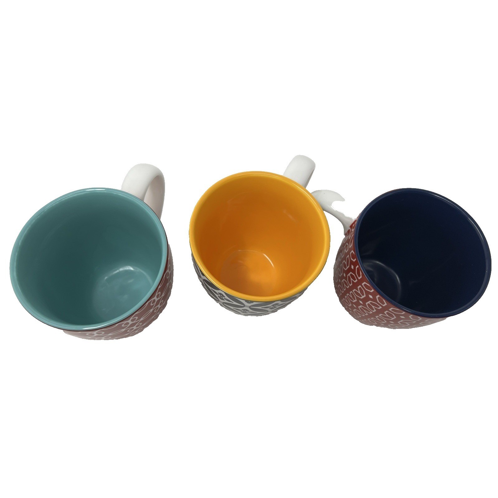 Dowan Vibrant Color Design 3 Mugs Large 19 oz For Coffee Or Cocoa Red Blue Yello