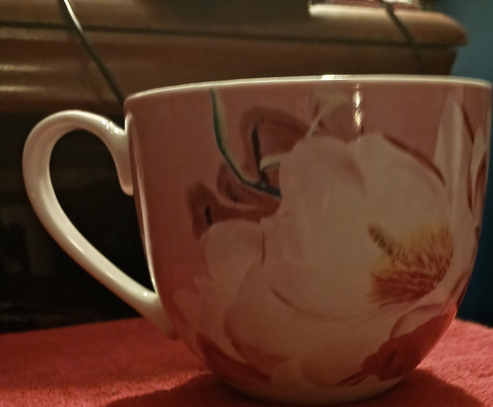 Ceramic White Pink Floral Coffee Mug 8 fl oz Decorated Hot Beverage Cup