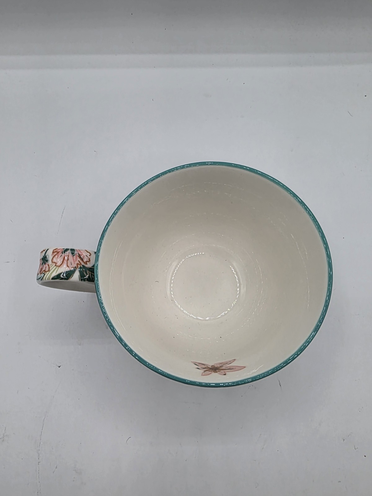 Potter’s Studio Green Pink Colorful Flowers 14 Oz Coffee Tea Cup Mug Footed