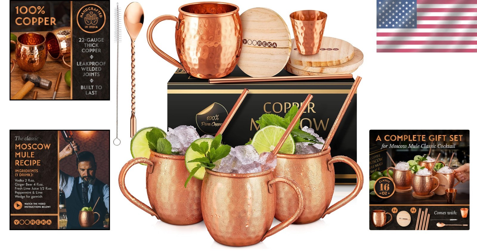 Copper Drinkware Set for Home Bar Enthusiasts