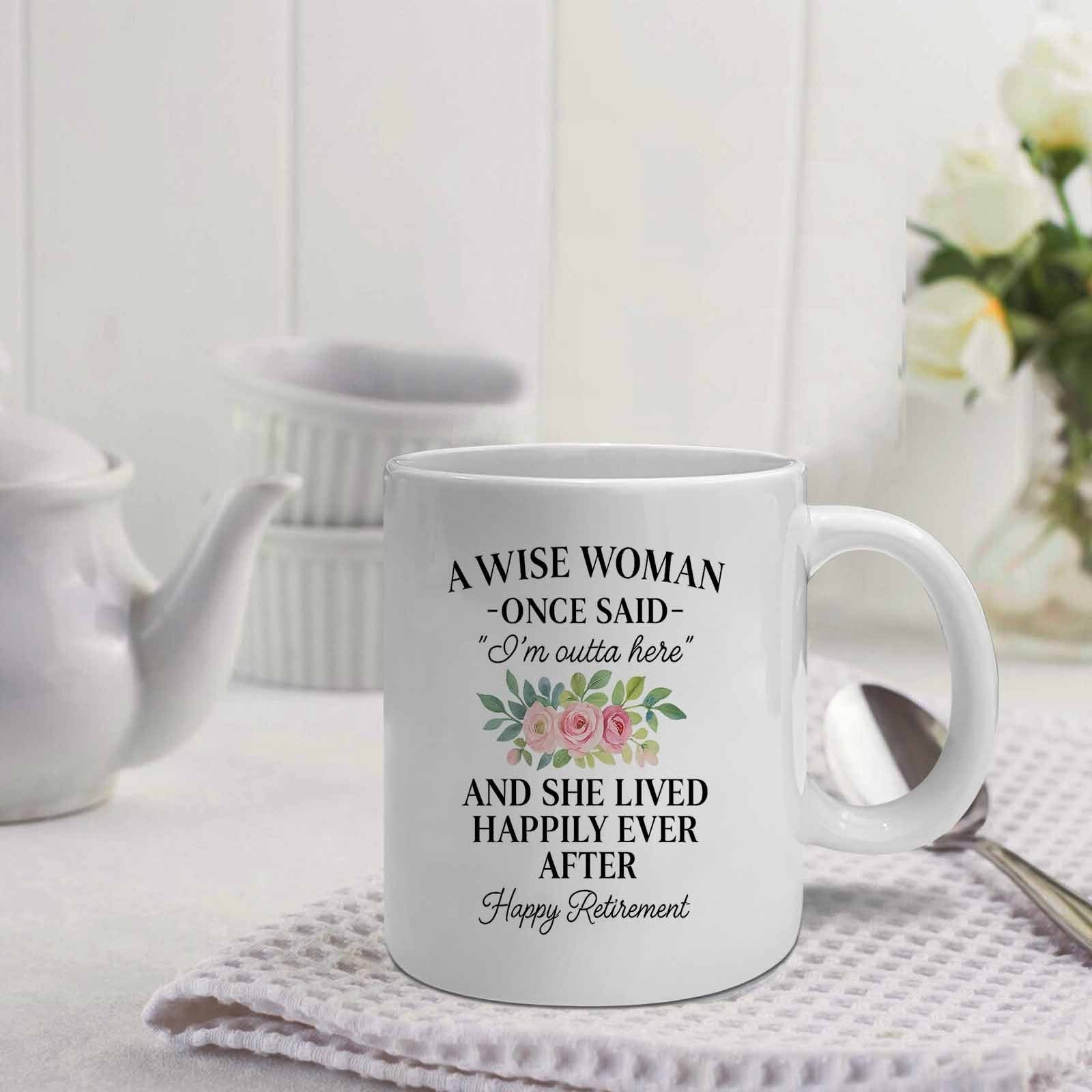 Funny Retirement Coffee Mug for Women | Happy Retirement Gift | Floral Ceramic M
