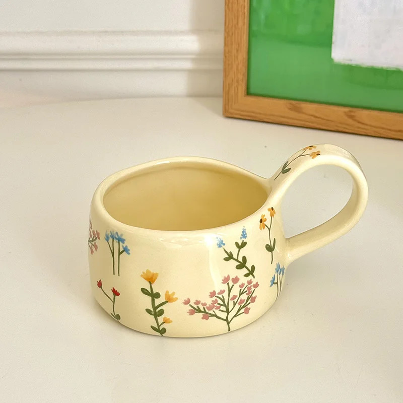 Cute Ceramic Mug Hand Pinched Flower Coffee Cup Christmas Gift for Kids Girls