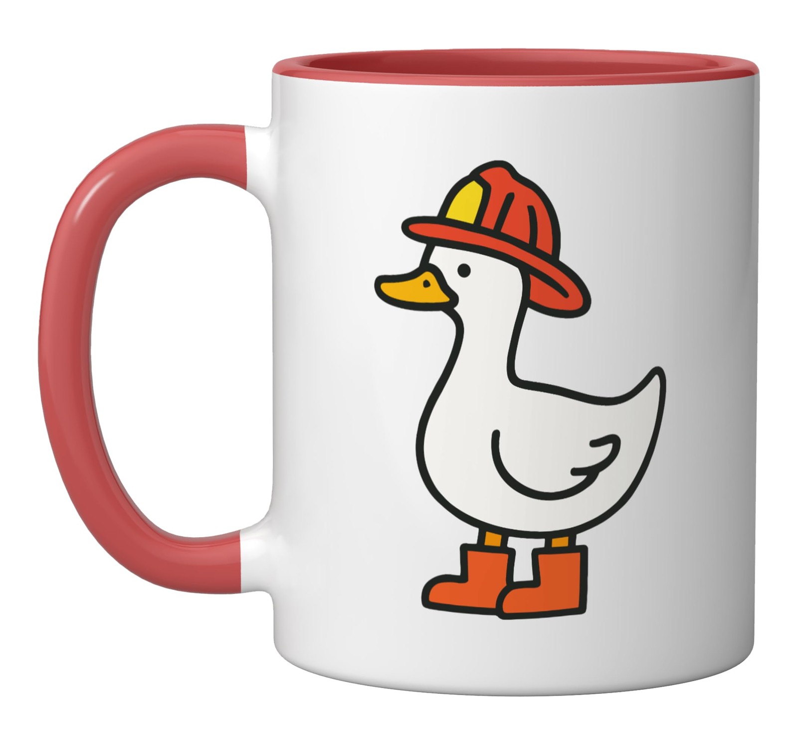 Minimalist Firefighter Duck Cute Rescue Animal Design Ceramic Mug, Red/White