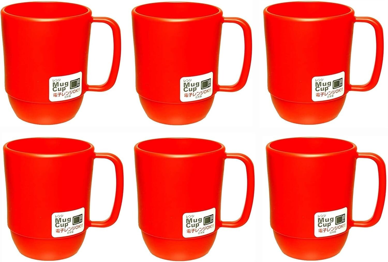6 Pack Plastic Microwavable Water Mug 12oz Red BPA Free Made in Japan S-3091×6