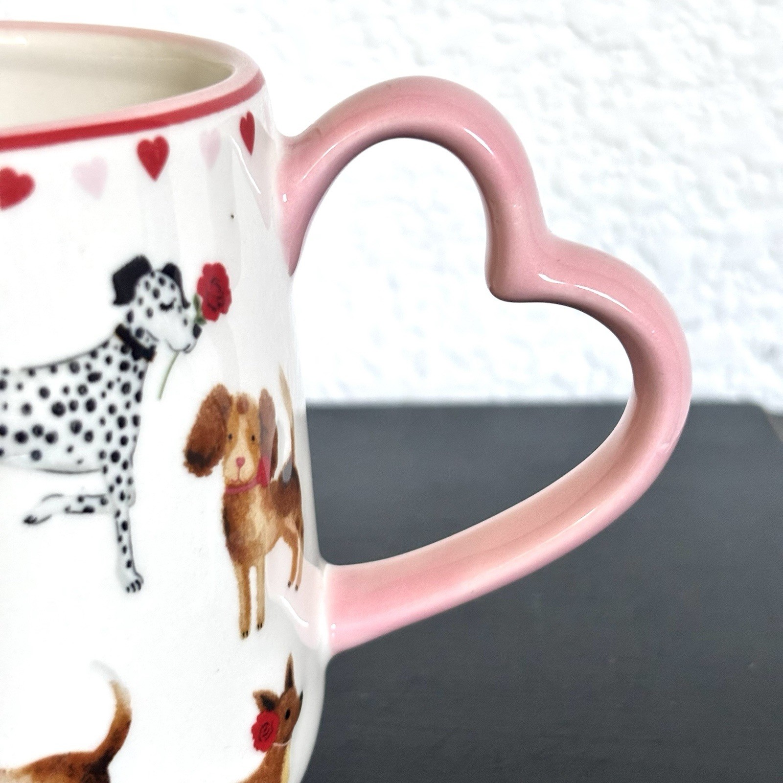 Pet Love by Tabletops Unlimited 20oz Embossed DOG Mug Heart Shaped Handle NEW