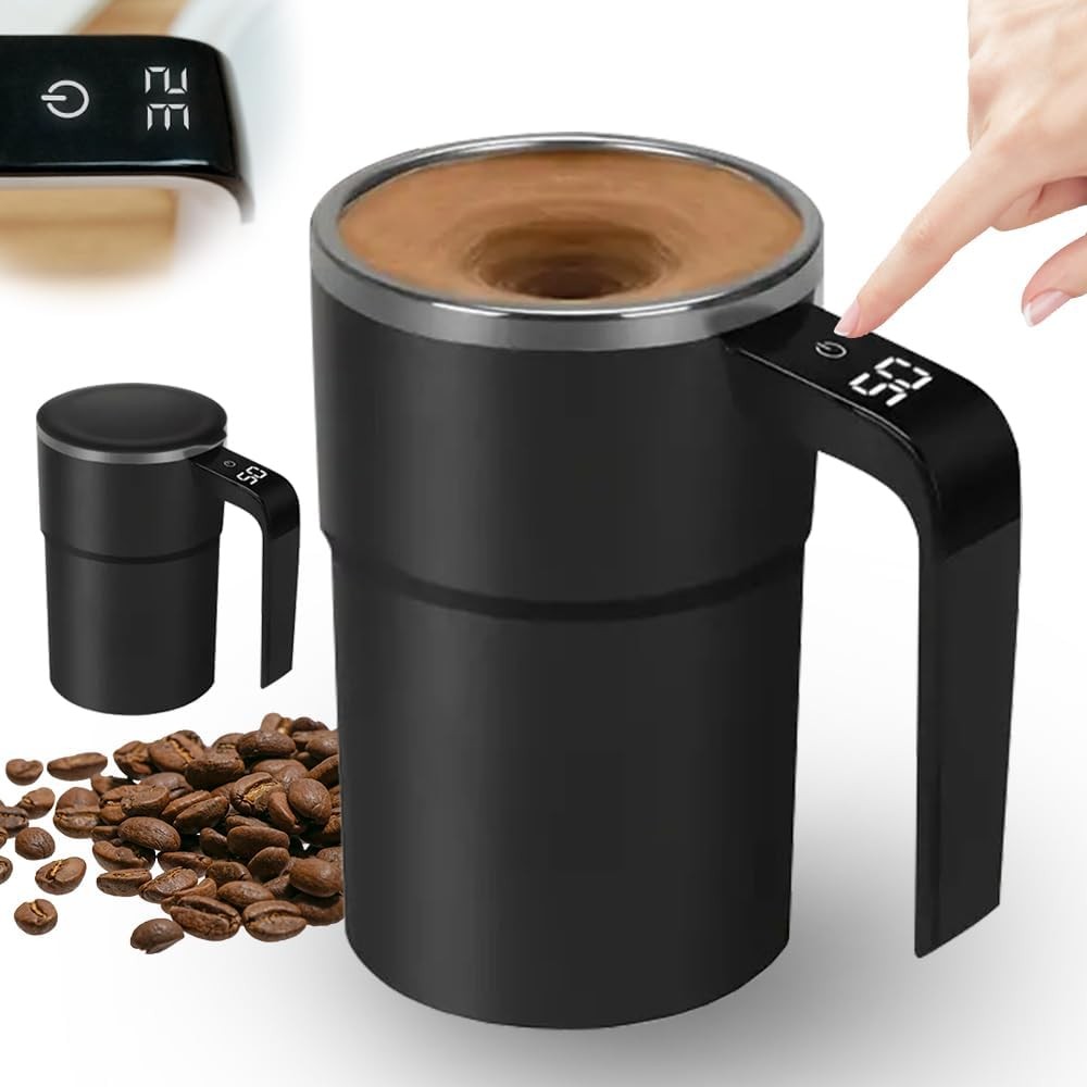 Automatic Magnetic Stirring Coffee Mug with Temperature Display Black