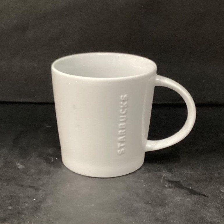 Starbucks White Embossed Letters Coffee Cup, Neutral Raised Design Drinkware