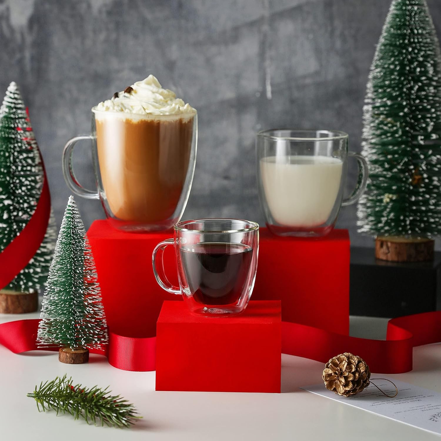 Insulated Espresso Glass Mugs 5.4oz/160ml, Small Clear Coffee Mugs Set of 2,
