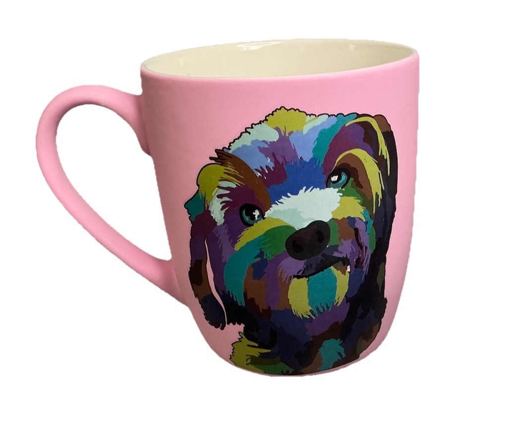 DesirableSip Colorful Pop Art Style Artistic Dog Portrait 18oz. Pink Coffee Mug