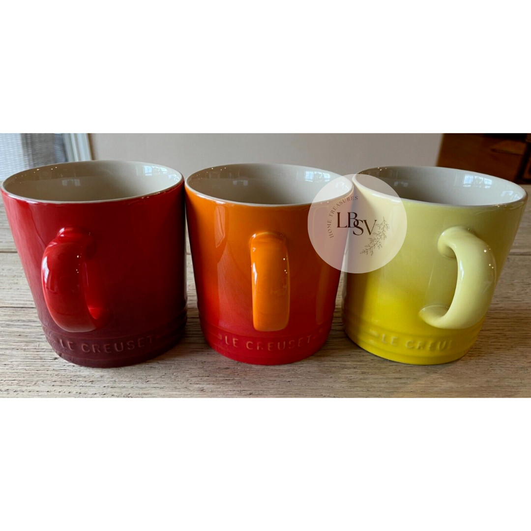 Le Creuset Stoneware Rainbow Multicolor Set of 6 12 oz London Coffee Mugs NEW