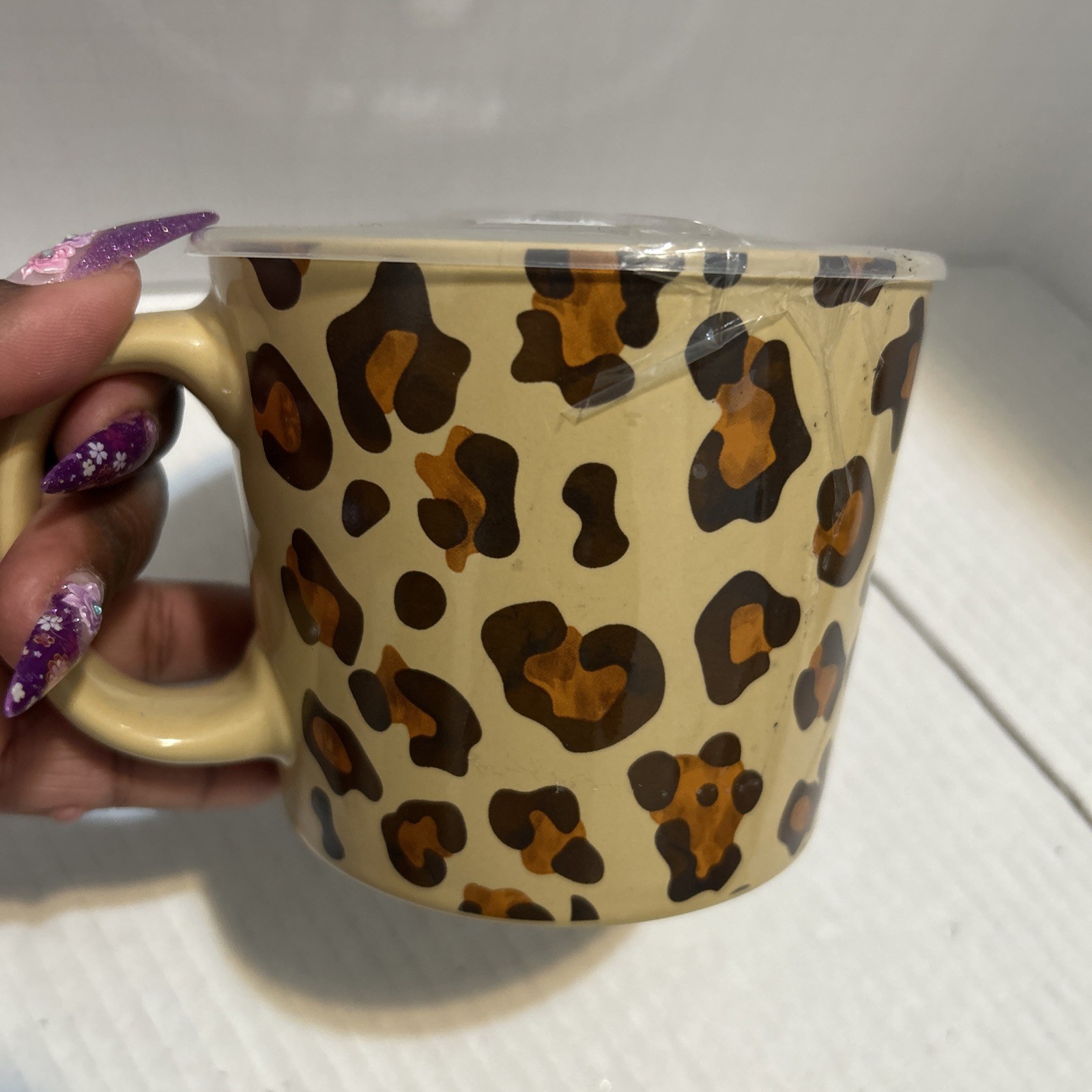 Leopard Soup Mug 20 Fluid Ounce Dishwasher Microwave Safe W Lid& Timer