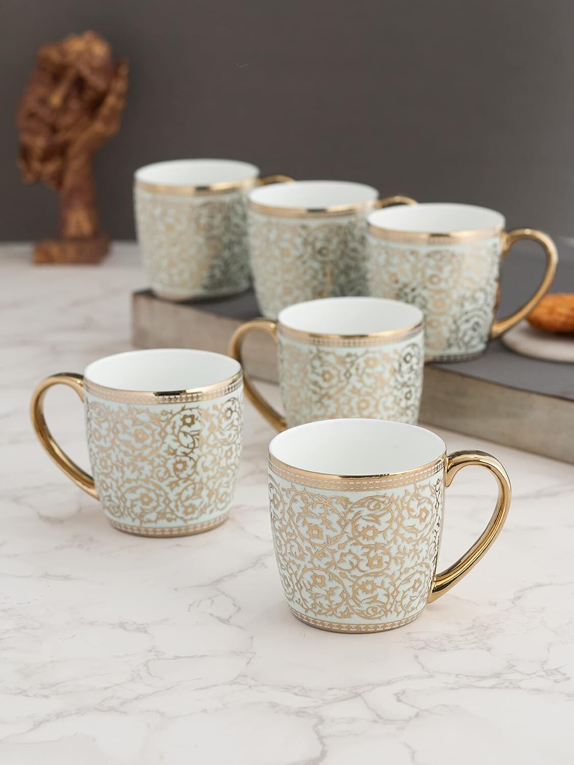 Ceramic Golden Printed Coffee Tea Cups 180 ml Each Set of 6 US