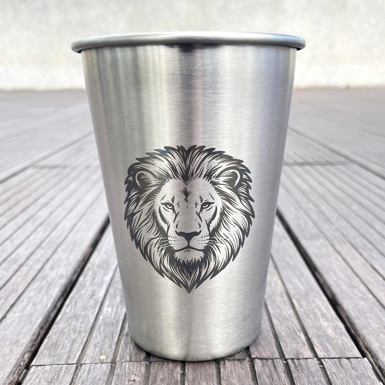 4 Pack 16Oz Conical Stainless Steel Cups – Laser Engraved Animals, Stackable Dur