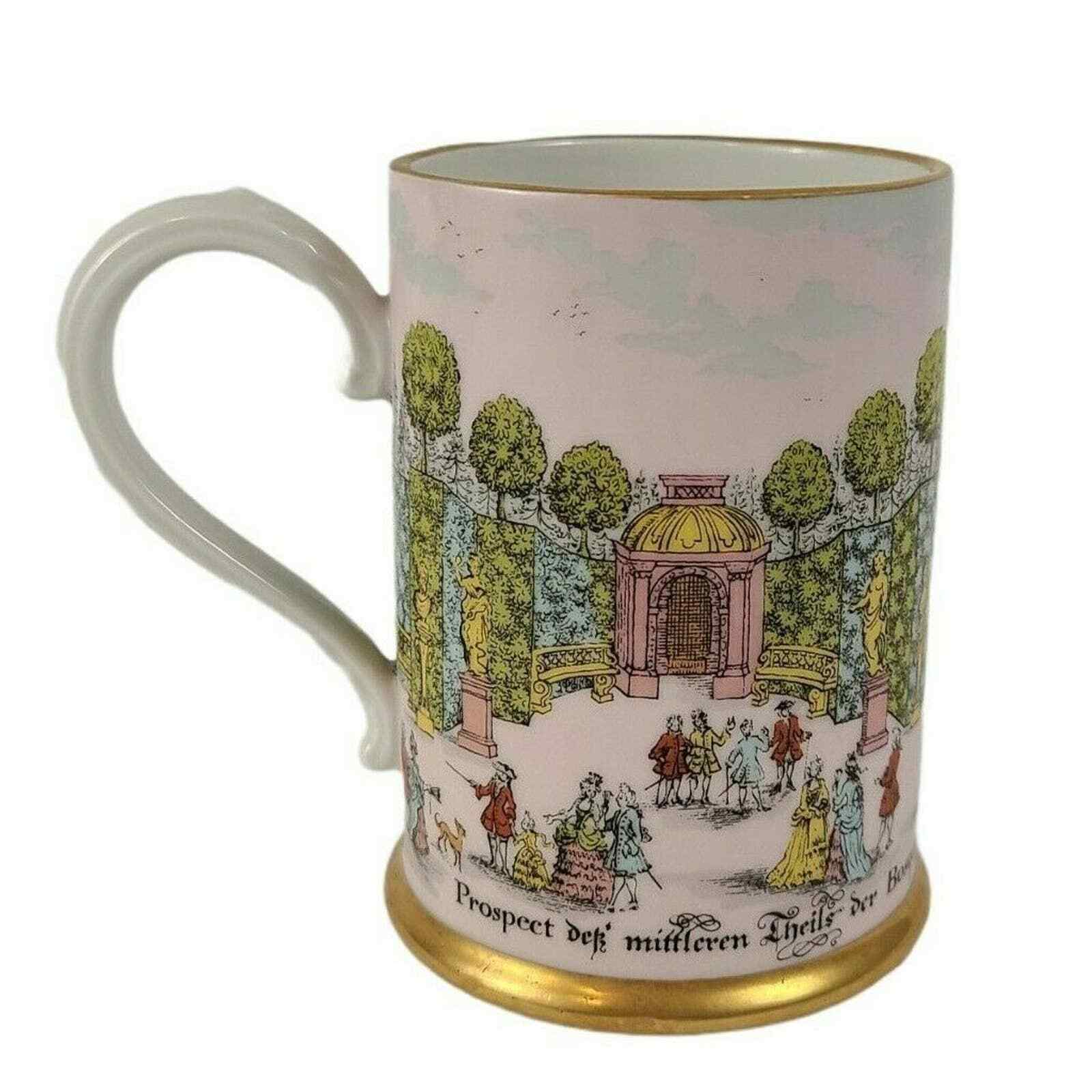 Victorian German Mug Stein Park Scene West Germany Gold Trim Elisabeth Liegl