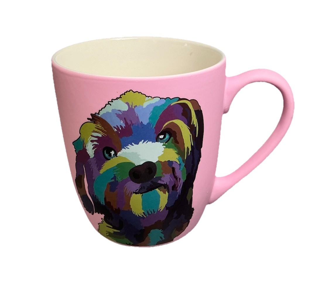 DesirableSip Colorful Pop Art Style Artistic Dog Portrait 18oz. Pink Coffee Mug