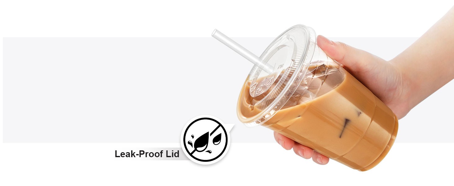 Clear Plastic Cups with Lids and Straws, Disposable Plastic Coffee Cups with