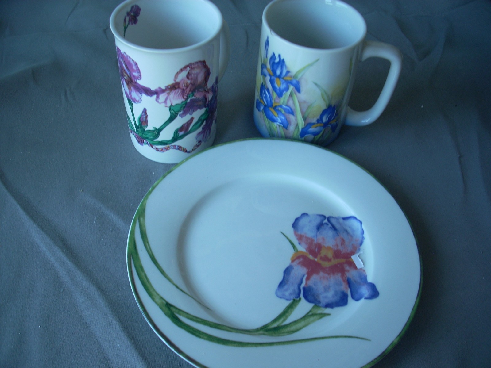 3 Pc Lot Purple Irises Mugs Plate Otagiri Pier 1 Porcelain