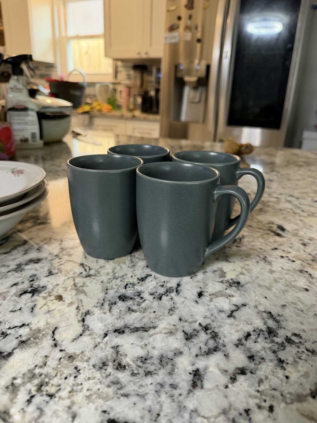 Elite Stoneware Gray Coffee Mugs Set of 4, 14 oz Dishwasher Microwave Safe