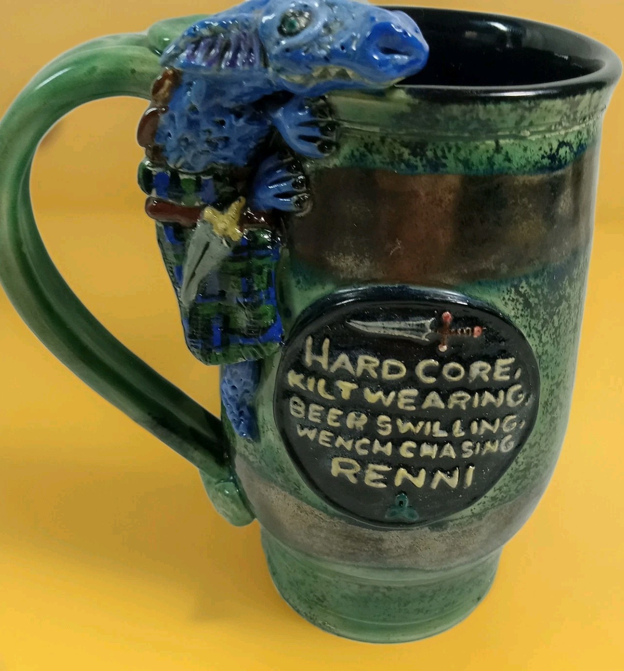 Hand Crafted/Signed Stein~Mug Pottery Renaissance Festival 2011 ~ Dragon & Verse