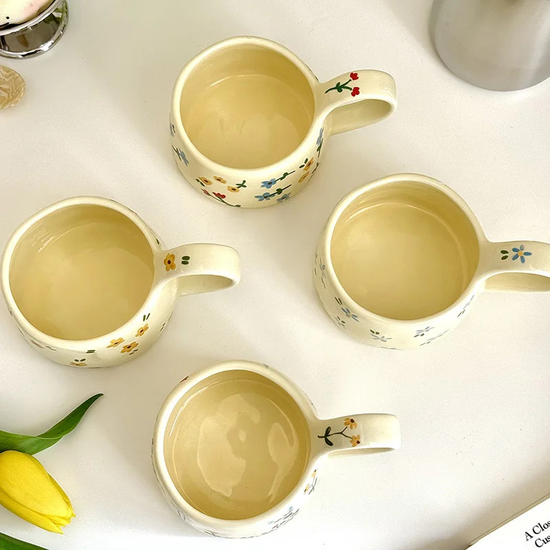 Cute Ceramic Mug Hand Pinched Flower Coffee Cup Christmas Gift for Kids Girls