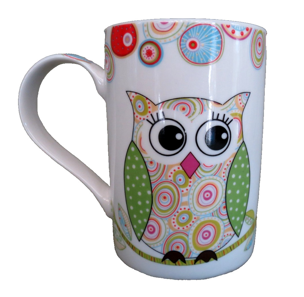 Art Deco Owl Coffee Cup Tea Mug 11 oz G. Wurm Germany Colorful