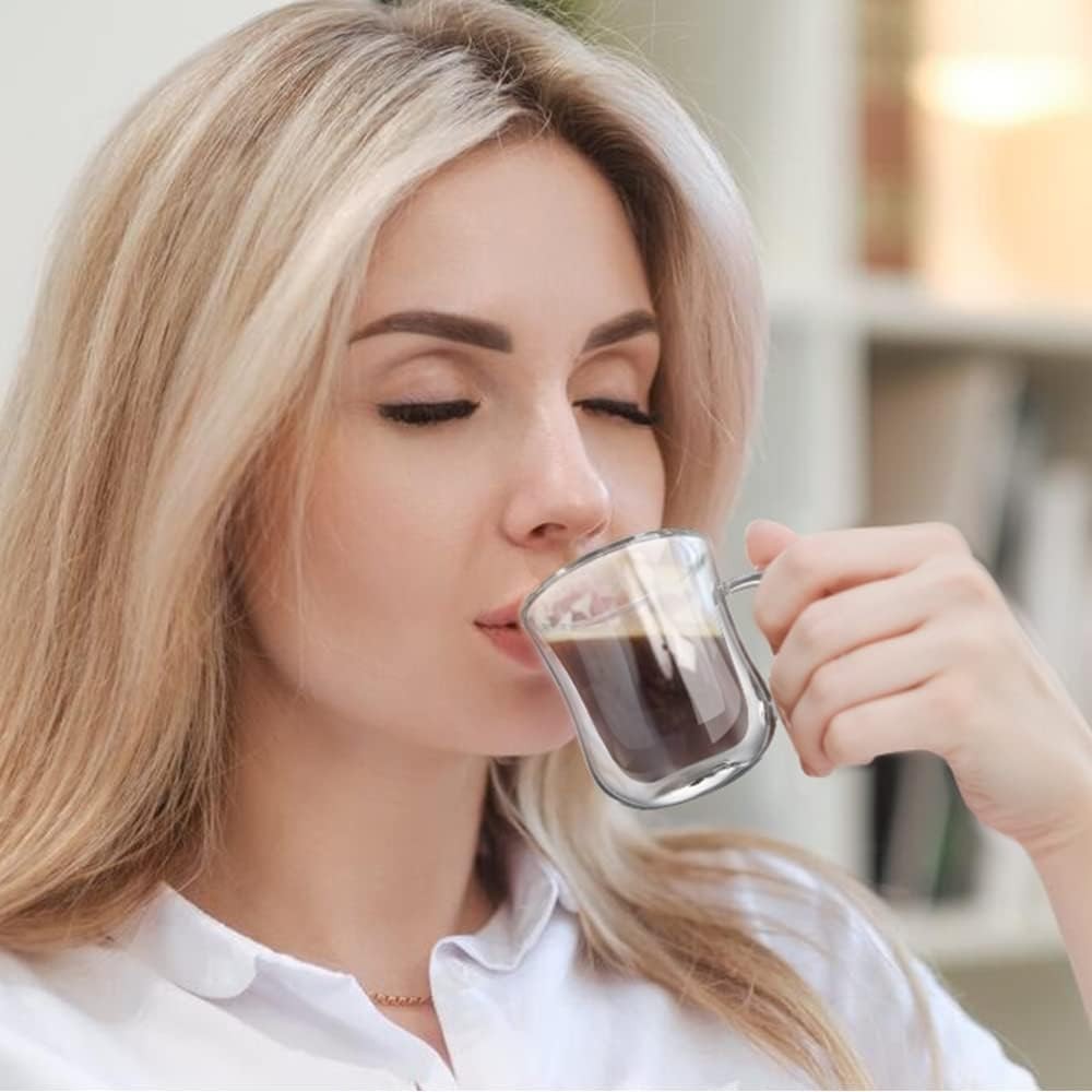 Espresso Cups 4 Oz Double Walled Glasses Coffee Mugs Set of 2, Clear Glass
