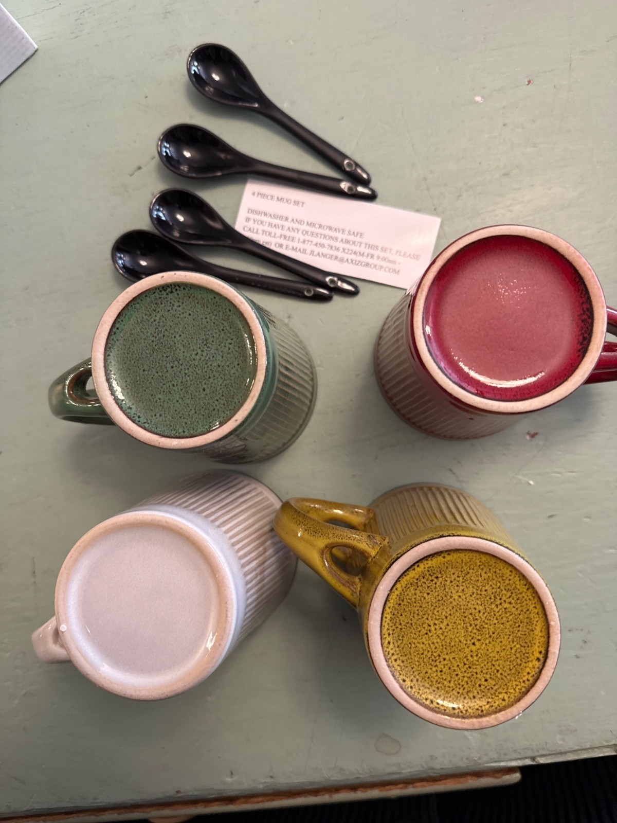 4 Piece Ceramic Coffee Mug Set w Spoons Assorted Colors NEW w Box