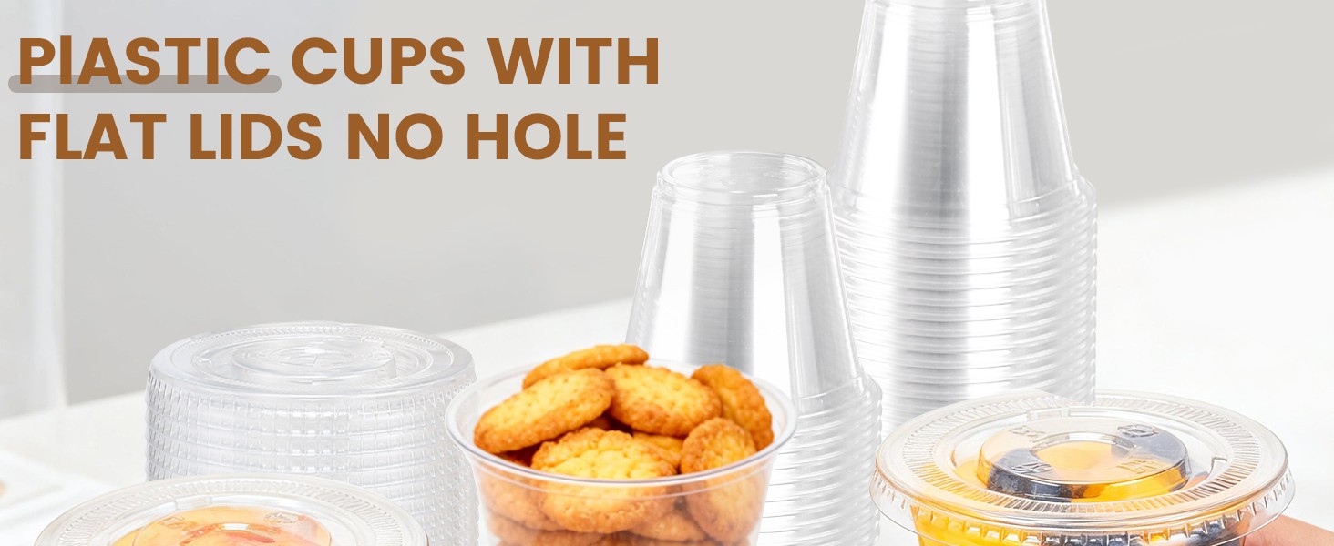 Clear Plastic Cups with Lids, Clear Disposable Cups with Flat Lids No Hole for