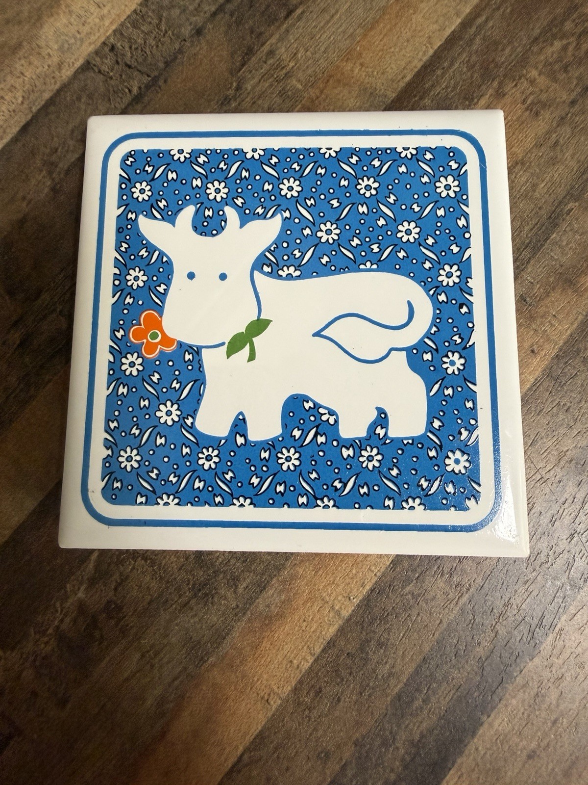 JSNY Country Calico 5 Pc Ceramic Mug Trivets Tray Farm Animal Kitchen Set