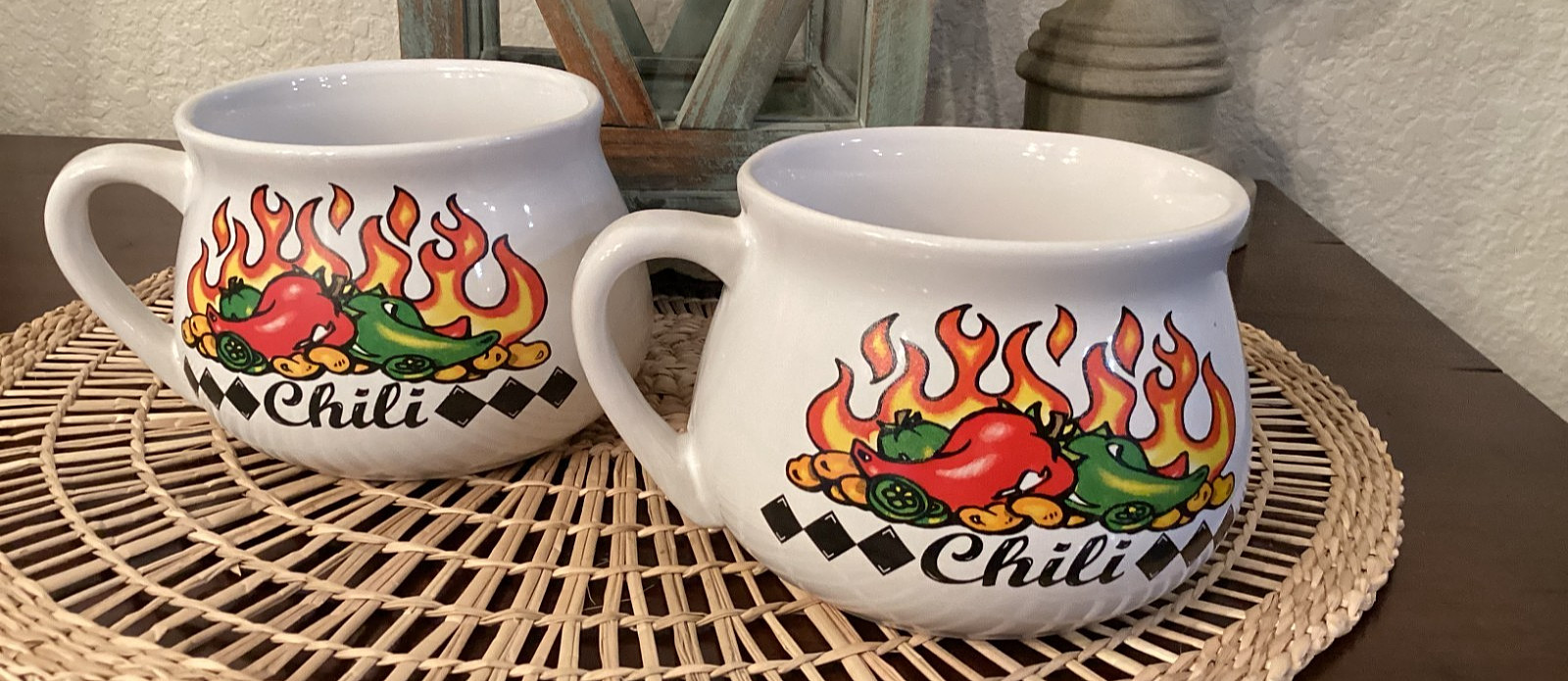 Chili Mug Bowls Set of 2 Vintage Colorful Nostalgic Food Unique
